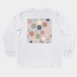 Retro chic polka dots neutral colors pattern Kids Long Sleeve T-Shirt